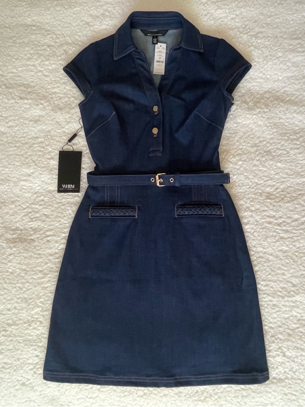 New This Season! White House Black Market 0/XS Belted Denim Dress Braided Pocket